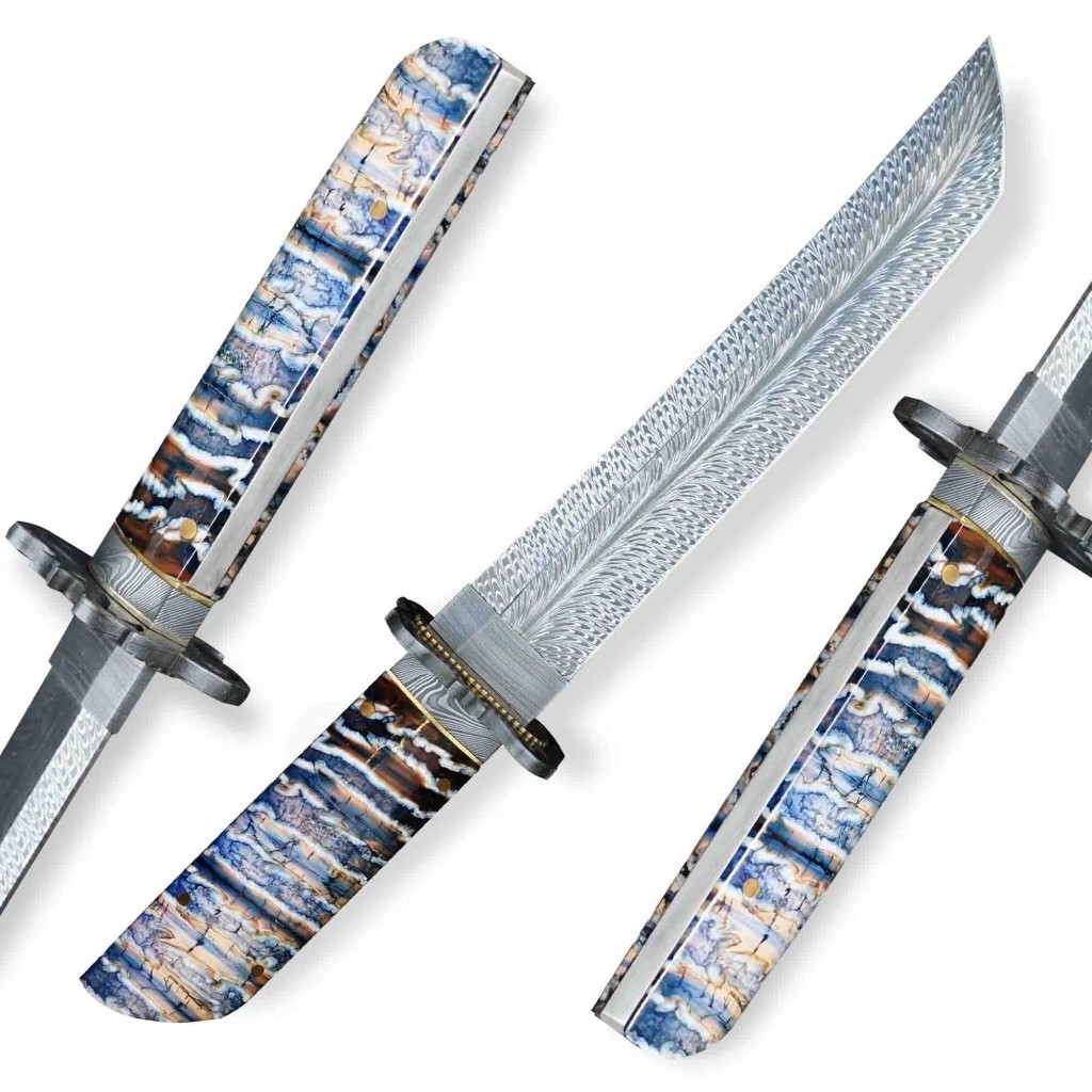 foto Sb�ratelsk� n�� Tanto Dellinger FEZ� Blue, Randy Feather Damascus, zub mamuta